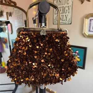 Sequin Embellished Brown Handbag